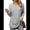 thumbnail image 2 of Blusas Tipo Túnica A Rayas para Mujer, Camisas Casuales de Larga, Jersey de Cuello Redondo. Gris L, 2 of 9
