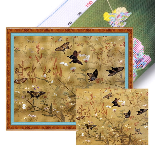 Hilo Algodón Ecológico Bordado Punto Cruz Con Mariposas Estampadas 11CT 63x50cm