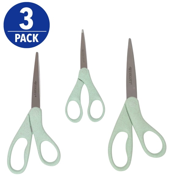 Westcott KleenEarth Eco-Friendly Crafting Scissors 3-Pack, 5", 7", 8" Blue