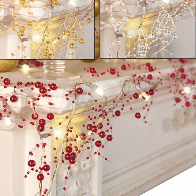 Guirnalda de cuentas de bayas navideñas de 2,5 m, decoración de manto navideño, perlas acrílicas, luces Led cálidas, batería iluminada festiva, púrpura oscuro Sincero Electrónica