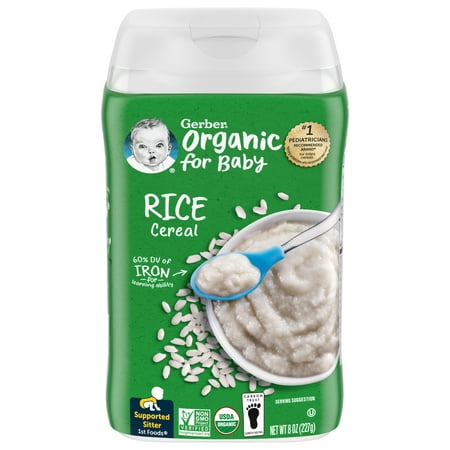 Gerber 1st Foods Organic for Baby Rice Cereal, 8 oz Canister (6 Pack)