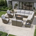 thumbnail image 3 of Clouddwell 13 Piece Outdoor Sectional Set with Swivel Rocker Chairs of 2, Patio Conversation Sets with Fire Pit Table, Light Gray, 3 of 8