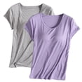thumbnail image 2 of Yubnlvae Women's 2-Pack Shirt with Built-in Bra Padded Crewneck Short Sleeve Athletic Top - (Breathable Comfort | Solid Color | Layering Essential) (V | M), 2 of 7