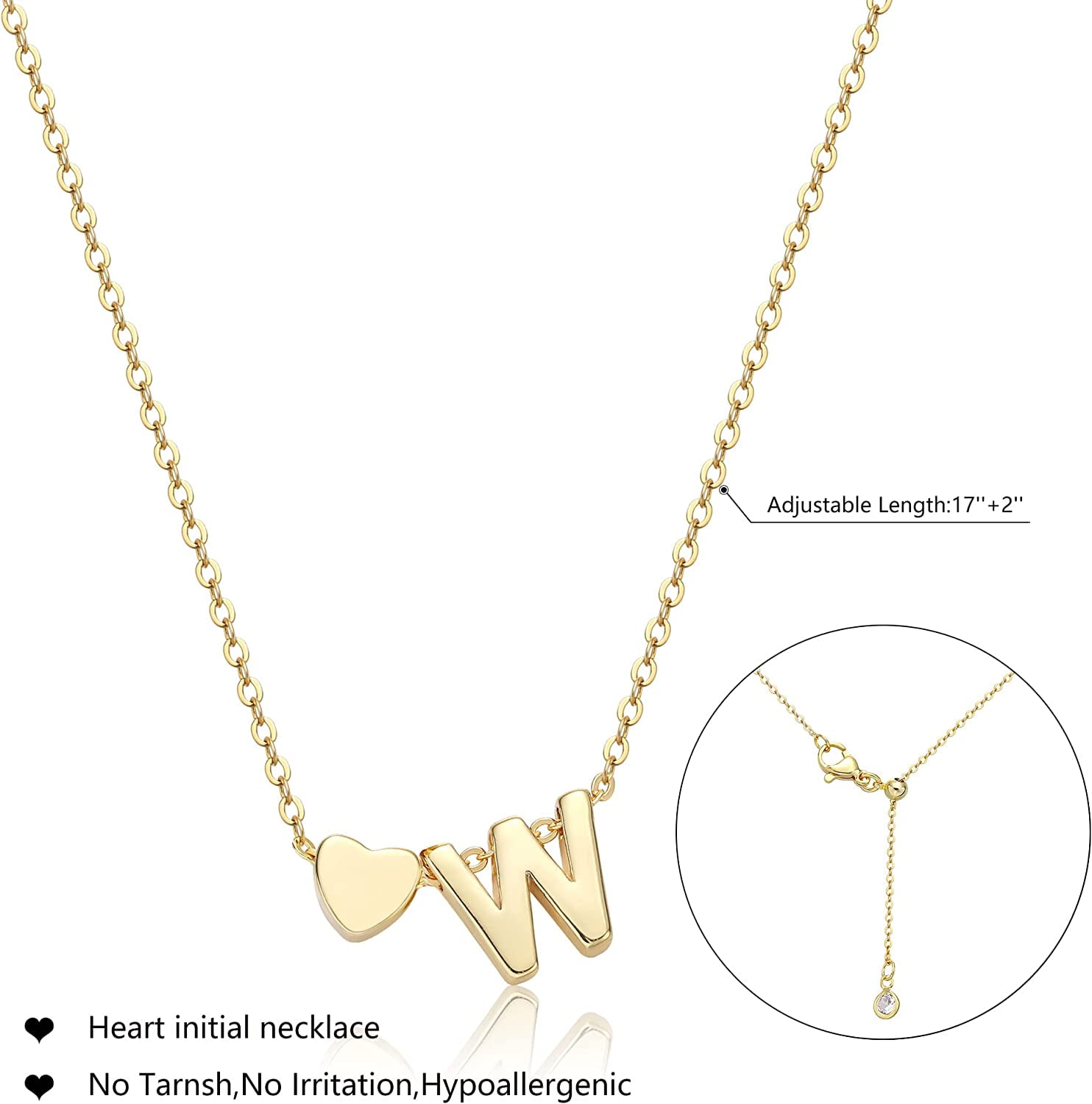 QWZNDZGR Heart Initial Necklaces for Women Girls, 14K Gold Filled Heart  Pendant Necklace Simple Cute Necklaces for Teen Girls Dainty Personalized
