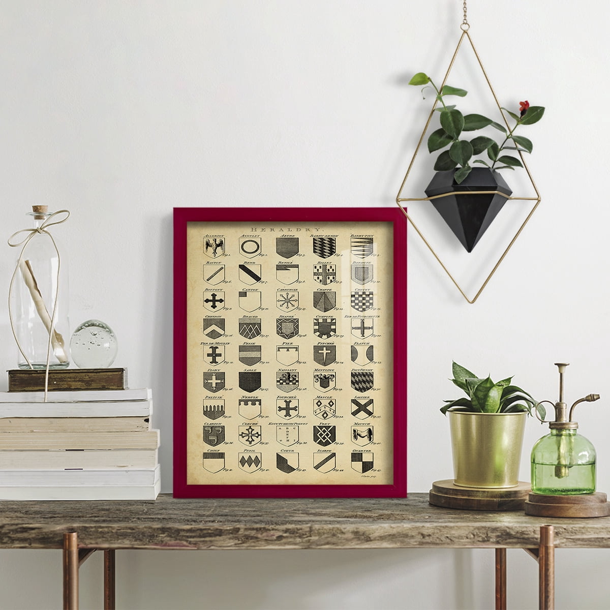 Vintage Heraldry I -Framed Print w/glass-Cherry Red