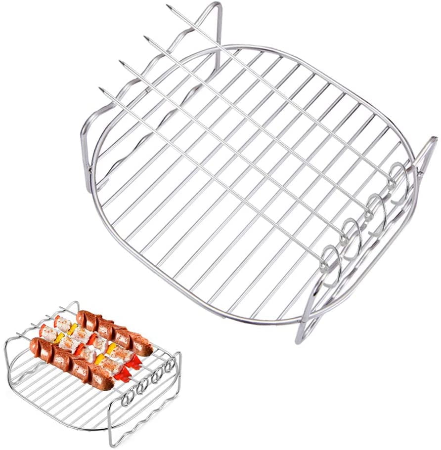 Air Fryer Dual Rack, Versatile Air Fryer Accessory with 4 Skewers, Air