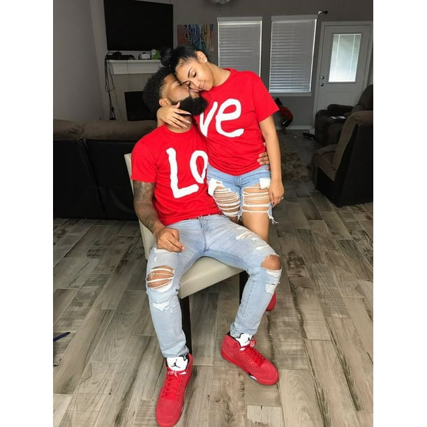 Conjunto de camisas a juego para parejas camiseta con estampado de letras para hombres y mujeres blusa Tops ropa de San Valentin JM Walmart en linea