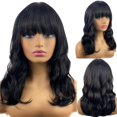 thumbnail image 1 of MIMISERVICE Peluca Bob ondulada corta de 16 pulgadas con flequillo negro con rojo hasta los hombros pelucas de pelo para mujeres de aspecto natural fibra sintética resistente al calor pelucas rizadas, 1 of 5