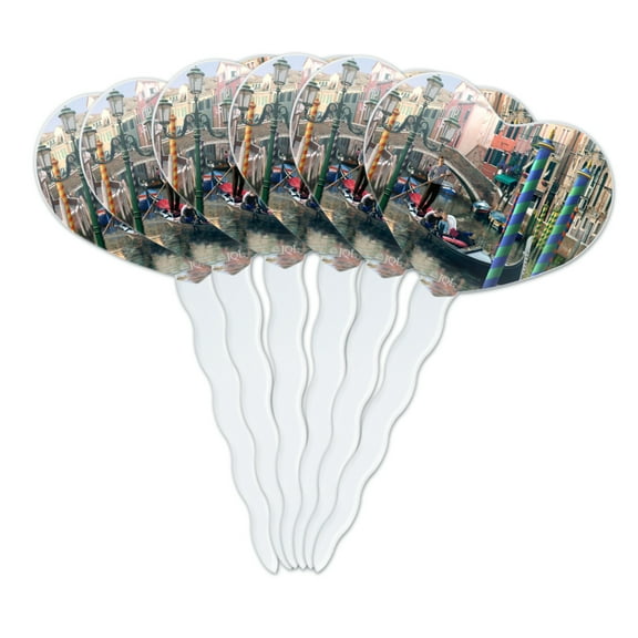 Venice Italy Gondolas Canals Romantic Heart Love Cupcake Picks Toppers Decoration Set of 6