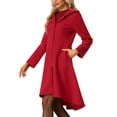 thumbnail image 4 of INSPIRE CHIC Women's Winter Overcoat Solid Color Hooded Button Midi Long Coat With Pockets Red S, 4 of 5