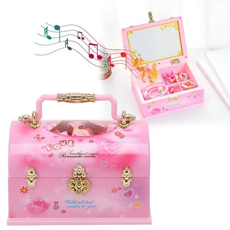 BESTSKY Musical Jewelery Box - Girls Sweet Treasure Chest Musical Jewelery Box - Mirror Dancing Ballerina Figurine Design Musical Box for Kids Necklace Bracelet