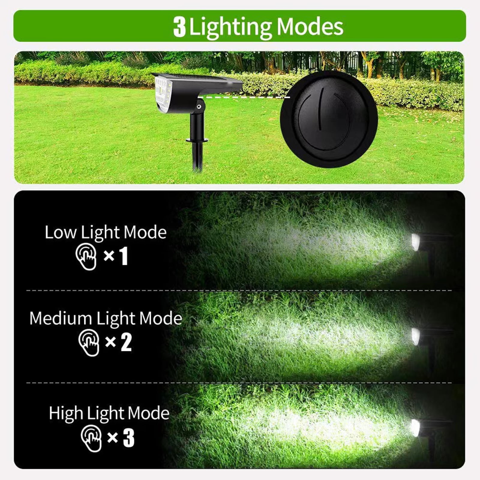 2 Pcs Solar Spot Lights Outdoor IP67 Waterproof, 3 Lighting Modes 32 LED Solar Powered Landscape Lights Wall Lights in One, Solar Garden Pathway Lights- White