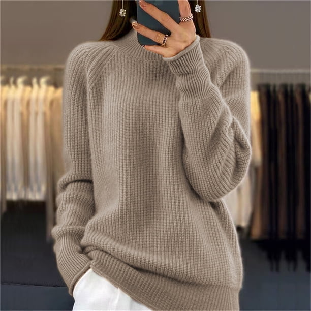 Suéter de mujer con cuello alto, suéter de punto de color liso, suéter multicolor, abrigo para mujer