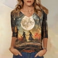 thumbnail image 2 of Trgacdwlo S-5XL Halloween Shirts for Women Vintage Ghost Pattern V Neck 3/4 Length Sleeve Womens Tops Fall Funny Pumpkin Ghost Pullover Shirts, 2 of 7