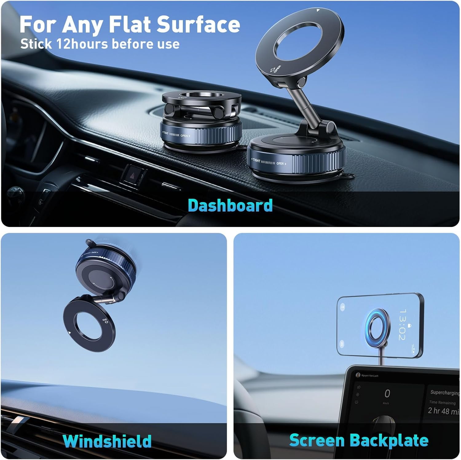 MKEUDQ-Magnetic Car Phone Holder Mount【Upgraded Anti-Loose-Arm Version】 360° Adjustable Nano Gel Vacuum Suction Cup Phone Holders for Your Car for MagSafe Cases iPhone 17-12 [108lbs & 3000gf]
