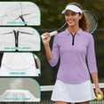 thumbnail image 6 of Uorisanigo Purple Women's 3/4 Sleeve Golf Top Comfortable Polyester Spandex Fabric Athletic Polo Workout Tops Relaxed Quick Dry Tennis Tops with Zipper Neck Workout Sports, 6 of 7