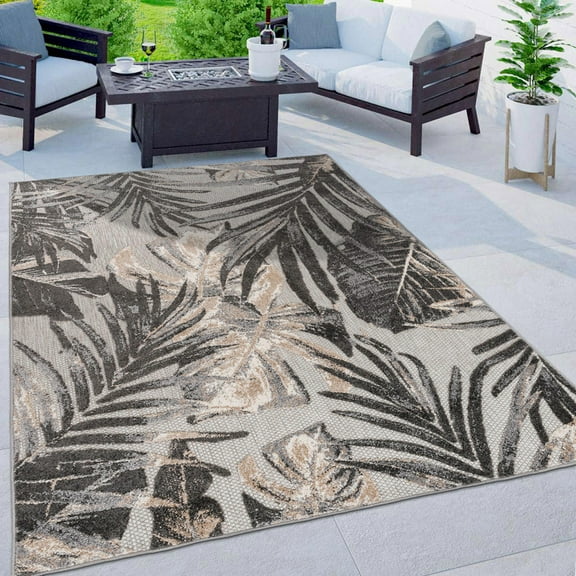 World Rug Gallery Floral Leaves Indoor/Outdoor Area Rug - Gray 5' x 7'