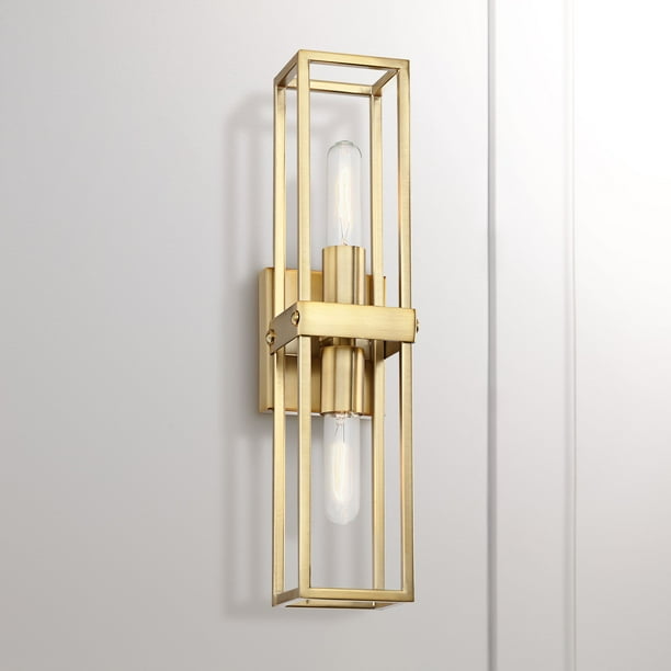 Possini Euro Design Modern Wall Light Sconce Warm Brass Hardwired 18 3/