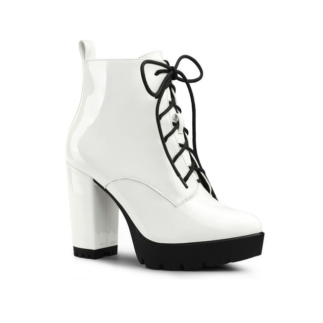 Unique Bargains Bottes de Combat à Plateforme à Lacets à Talon Épais à la Cheville pour Femmes