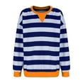 thumbnail image 5 of Sweatshirt for Women Plus Size Oversized Striped Crew neck Long Sleeve Shirt Color Block Pullover Top Trendy (Navy XL), 5 of 6