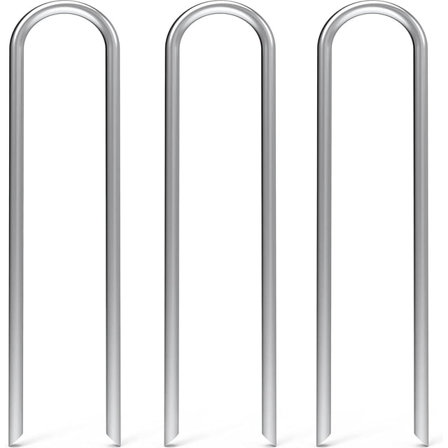 3 paquetes de estacas de jardín de 12 pulgadas, clavos de patio galvanizados de calibre 11 de alta resistencia, estacas en forma de U, estacas fijas para riego por goteo de cercas, estacas circul