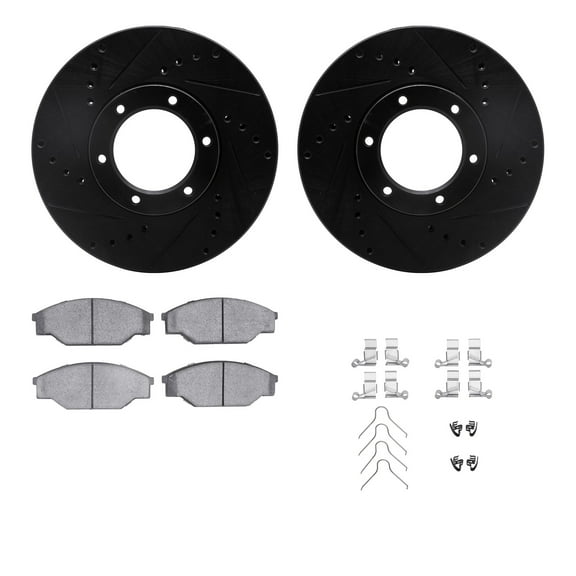 Dynamic Friction Company Front Brake Rotors-Drilled and Slotted-Black with 5000 Advanced Brake Pads includes Hardware 8512-76047
