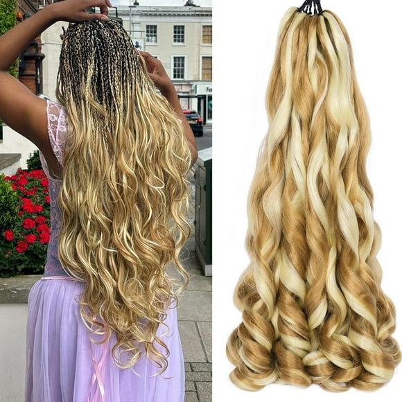 EFFGOCO 8 Packs French Curl Braiding Hair 20 Inch Honey Blonde Mixed Light Blonde French Curly Braiding Hair 100g/Pack Bouncy Spanish Curl Crochet Braiding Hair Extensions for Women (20
