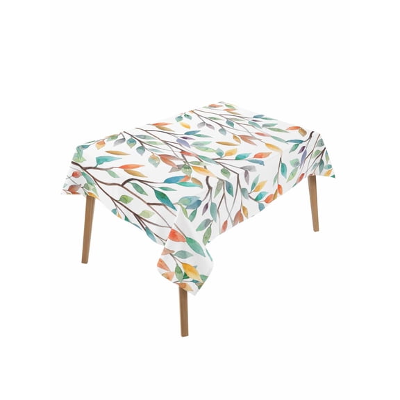 Teal Orange Eucalyptus Rectangle Tablecloth, Weeping Botanical Leaves Waterproof & StainResistant Tablecloth, Washable Oil-proof Table Cover for Dining/Party/Wedding/Camping/Buffet 60x84 In