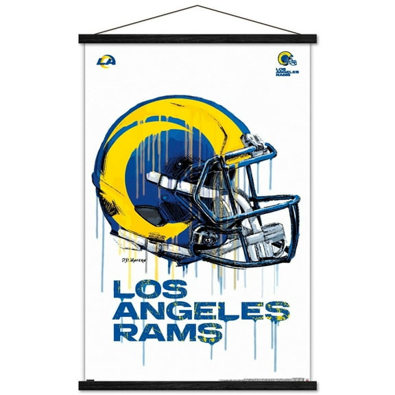 NFL Los Angeles Rams - Drip Helmet 20 Wall Poster with Wooden Magnetic Frame, 22.375" x 34"