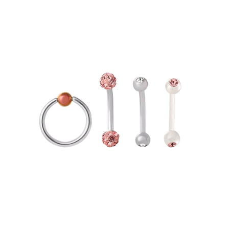 Body Jewelry Women's 16 Gauge Stainless Steel Eyebrow Rings 4 Pack