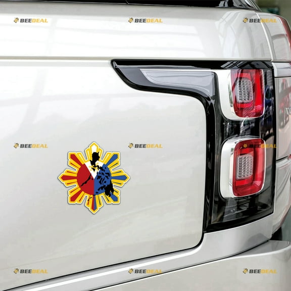 Philippines Flag Map Outline Eight-ray Sun Stars Filipino Car Magnet Magnetic Sticker Decal - 2 Pack Reflective 4" - for Truck Door Fridge Reusable Waterproof