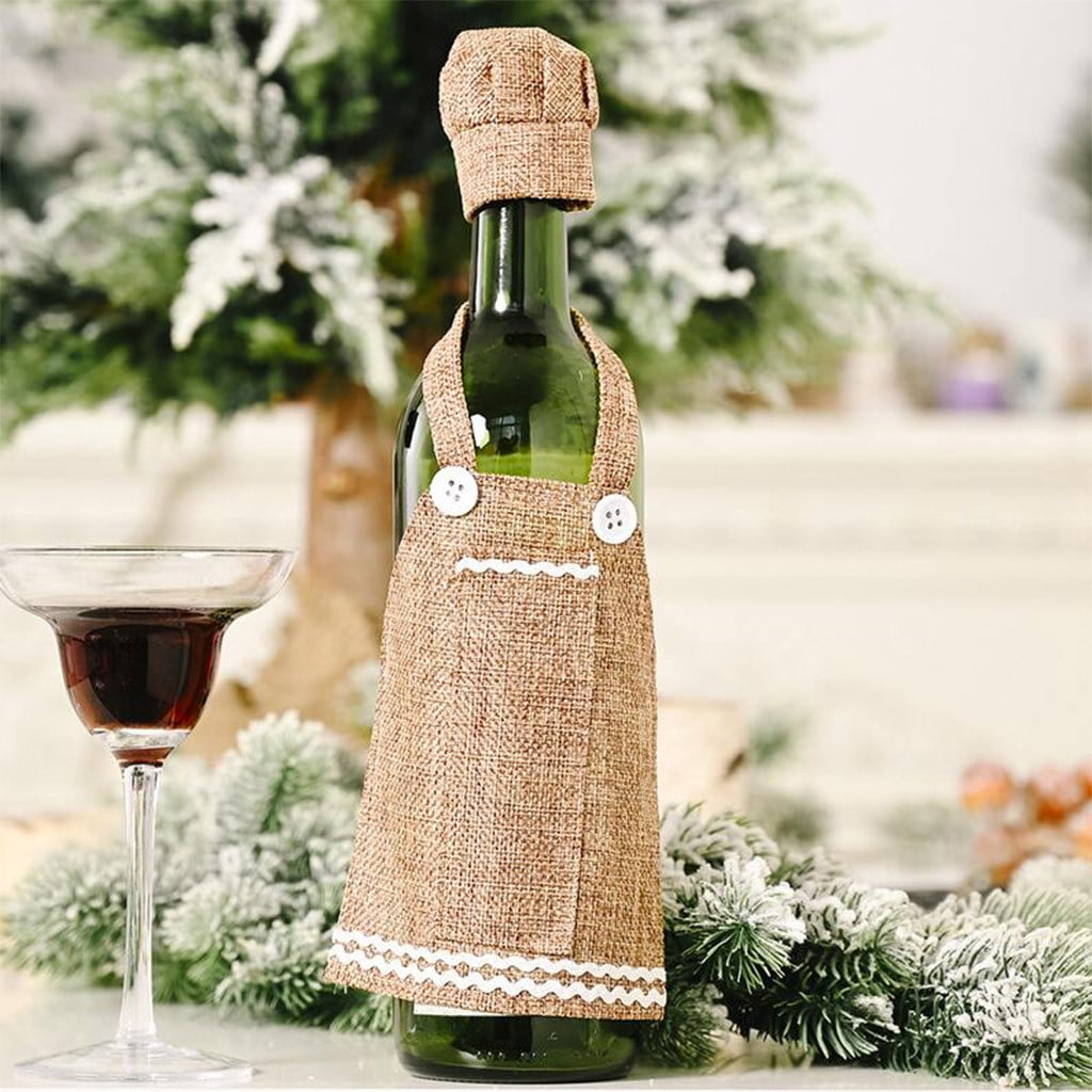 NEW SANTA or SNOWMAN Wine Bottle APRON Cover Christmas Holiday Party Embroidery 