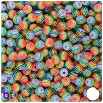 BeadTin Rainbow Transparent & White Striped 6mm Round Resin Beads (150pcs)