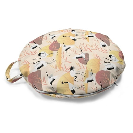 

Bird Print Round Floor Cushion with Handle Tender Japanese Art Continuous Cranes and Reeds in Soft Peachy Colors Pillow for Living Room & Dorms 18 Round Champagne Multicolor by Ambesonne