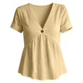 thumbnail image 4 of XAOFW Womens T Shirts Solid Color V Neck Button Up Loose Fitting Short Sleeved T Shirt Stylish Top L, 4 of 4
