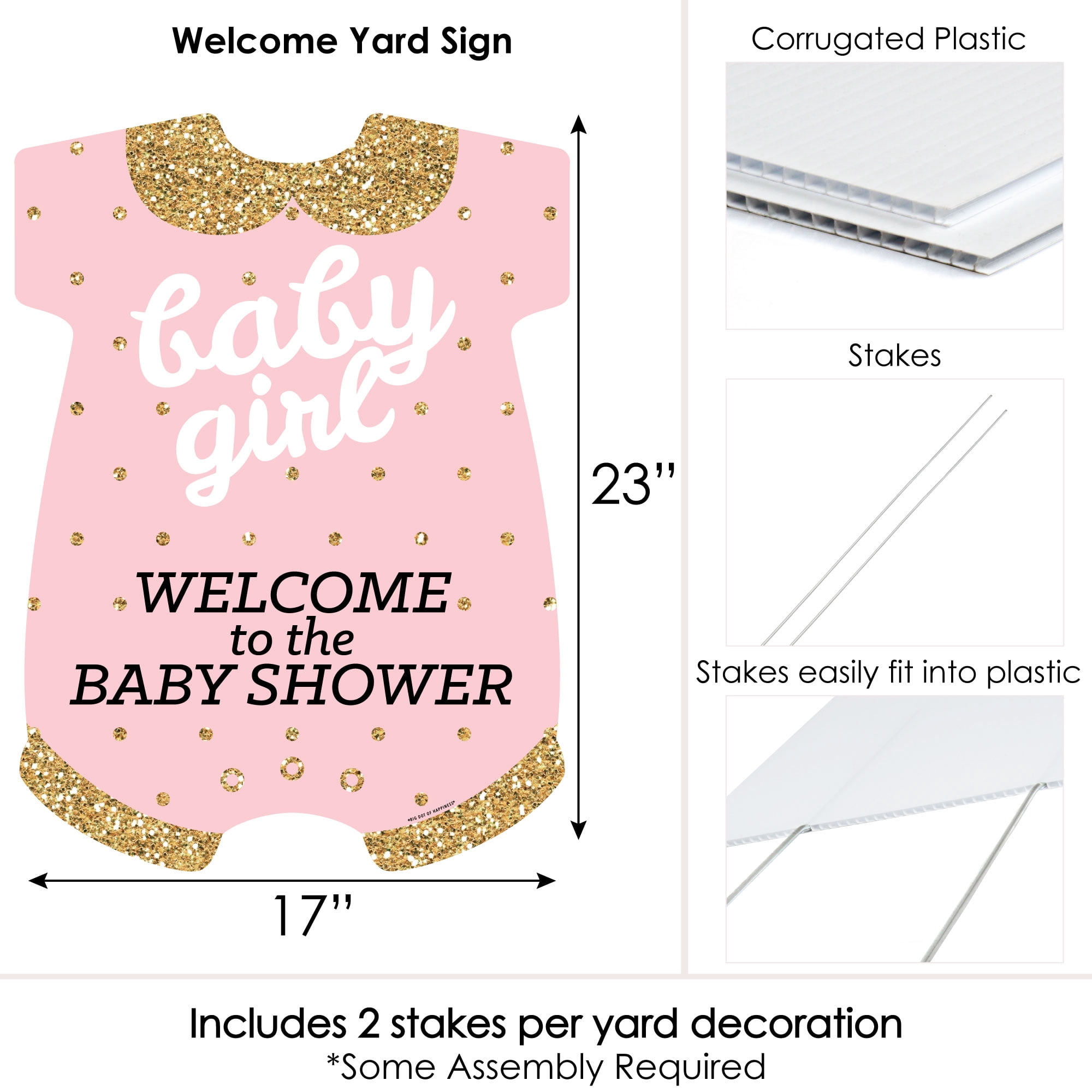 Big Dot of Happiness Hello Little One - Pink and Gold - Party Decorations - It's A Girl Baby Shower Welcome Yard Sign