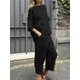 thumbnail image 1 of Conjunto de dos piezas de cuello redondo, camisa de manga corta suelta, Top de pierna ancha con bolsillo, pantalones informales, traje elegante de oficina, moda, 2024, 1 of 5