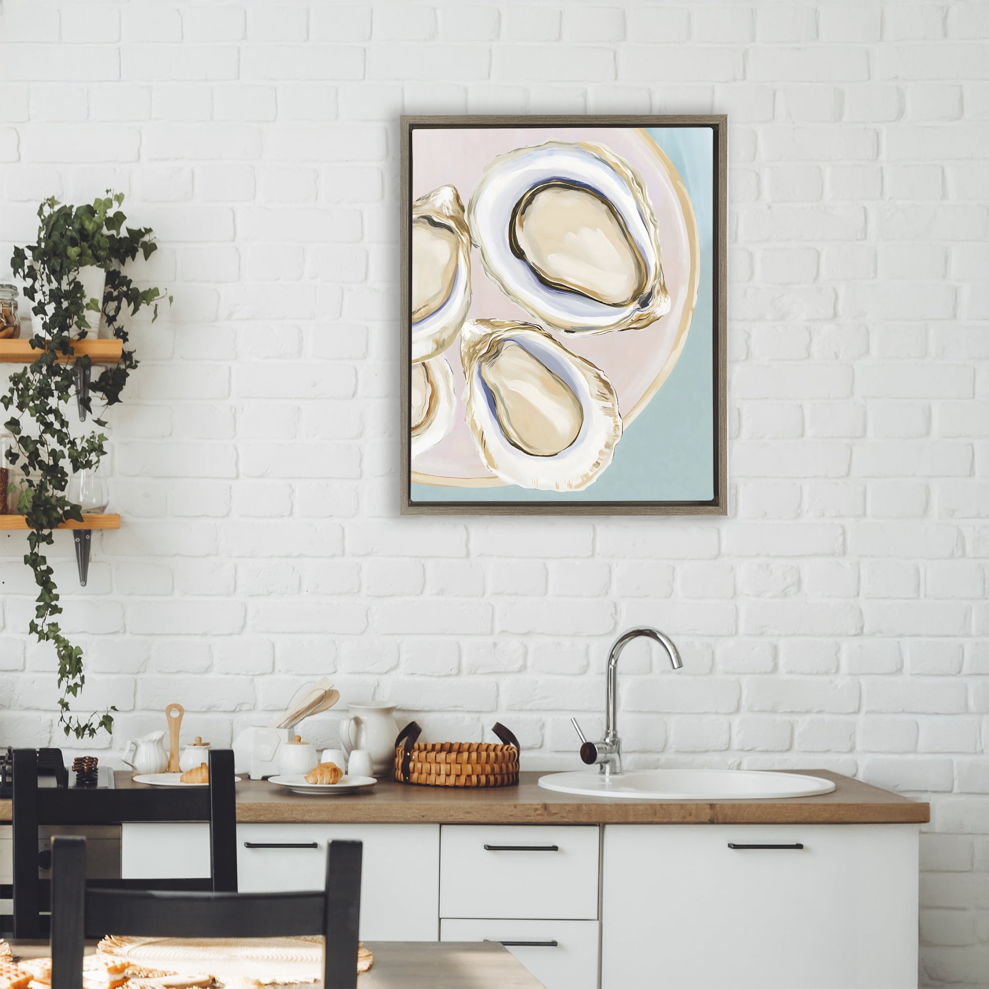 Stupell Industries Plate of Oysters Brown Framed Floater Canvas Wall Art, design by The Prints Vibe