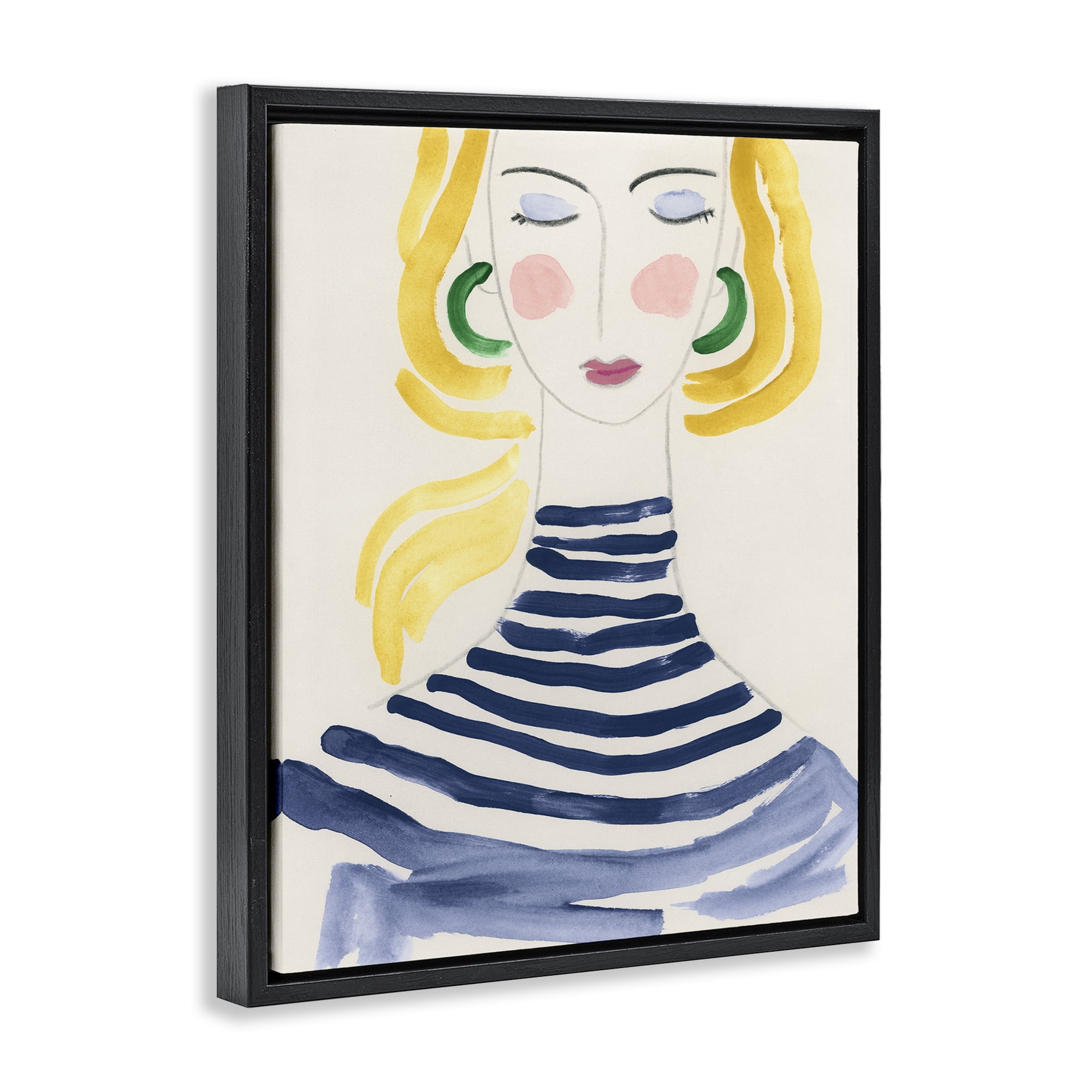 Stupell Industries Woman in Stripes People Painting Black Floater Framed Canvas Art Print Wall Art, 25 x 31