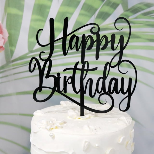 Decoración para tartas Ruscalin Black Mirror Acrílico Feliz Cumpleaños
