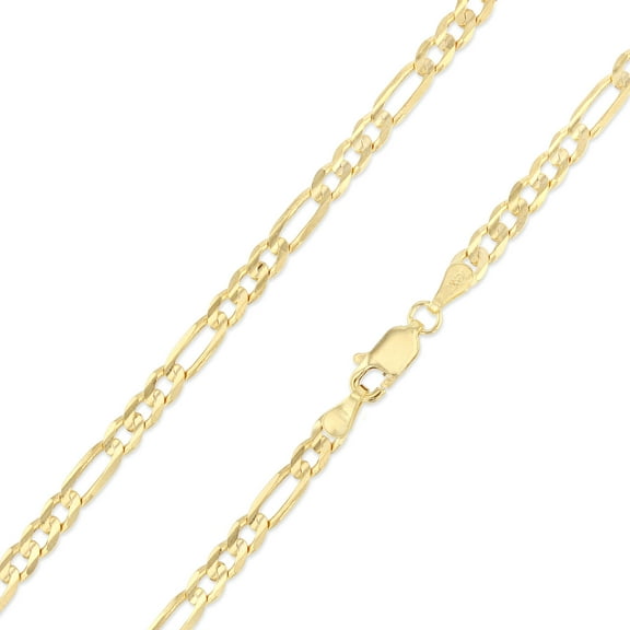 Ioka - 14K Yellow Solid Gold 3.9mm Figaro 3 1 Chain Necklace with Lobster Clasp
