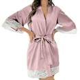 thumbnail image 2 of TEVEQ Women's Silk Robe Short Lace Trim Satin Kimono 3/4 Sleeve Bride Comfy Sleepwear Women's Short Robe Silky Satin Bathrobe Bride Bridesmaids Getting Ready Sleepwear Soft Nightgown Pink M, 2 of 6