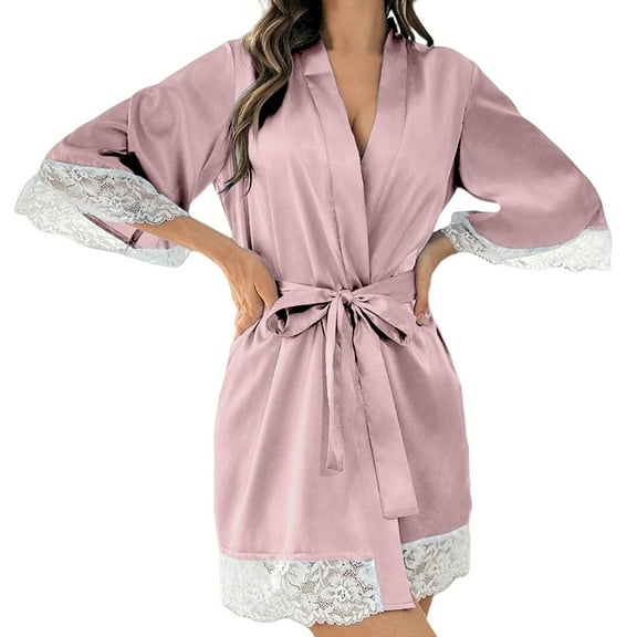 Gkeoshab Plus Size Pajamas Women's Short Kimono Robe Silky Satin Bathrobe Bride Bridesmaids Getting Ready Sleepwear Soft Nightgown Plus Size Satin Pajama Shorts Set for Women