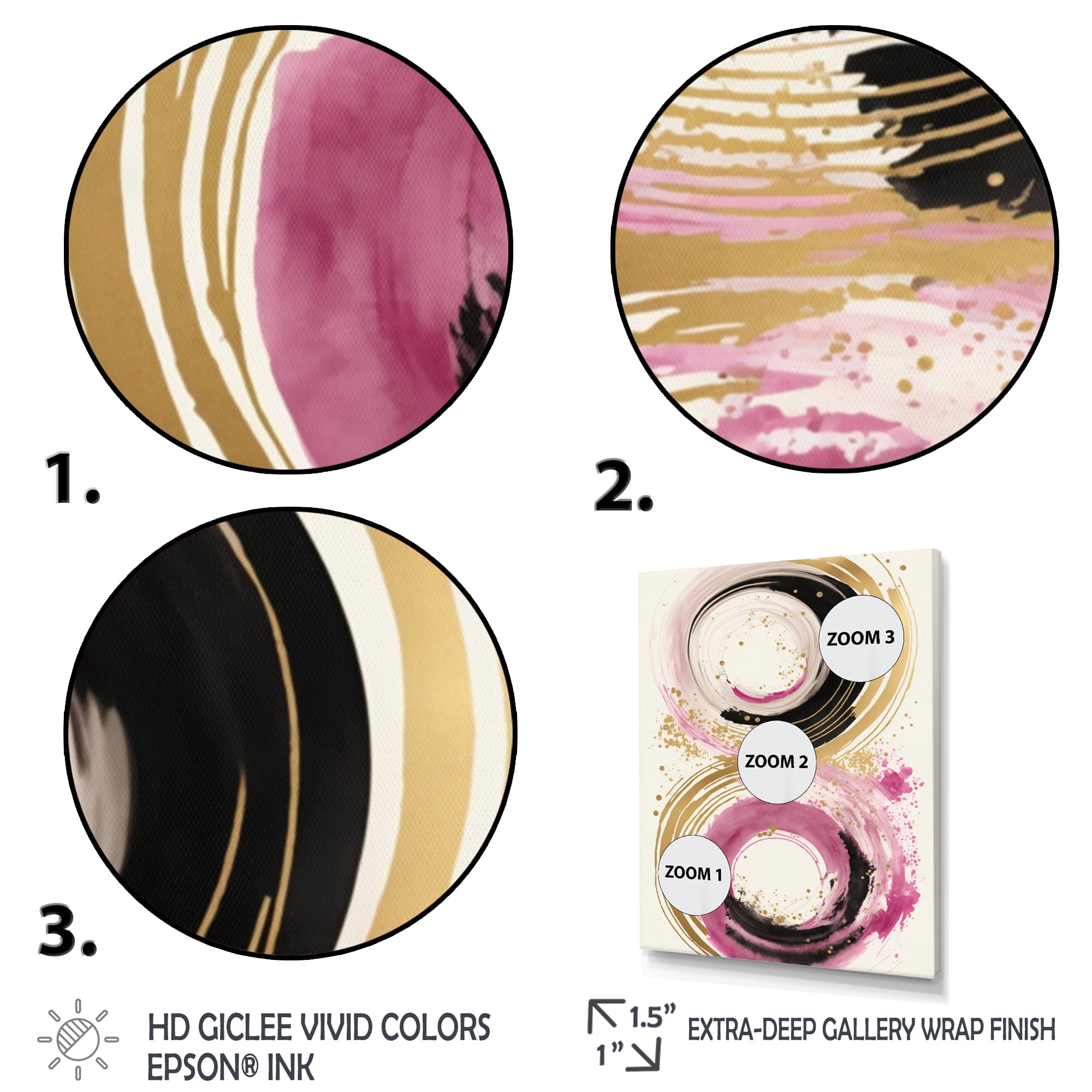Designart Pink And Gold Curves I Canvas Wall Art