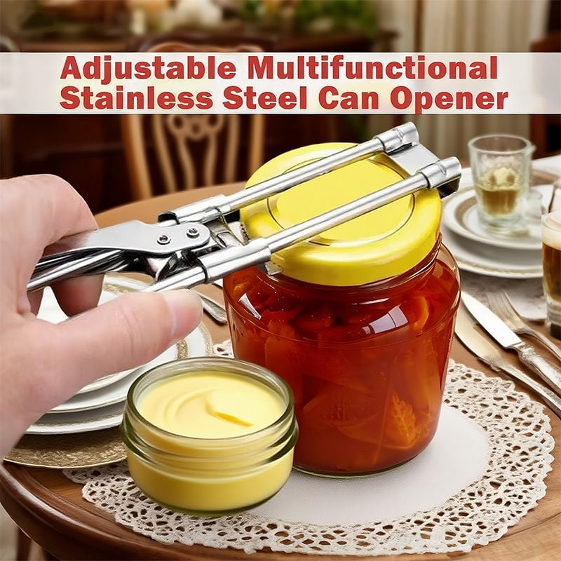 Ergonomic Adjustable Stainless Steel Jar & Can Opener Arthritis-Friendly Heavy Duty Kitchen Tool