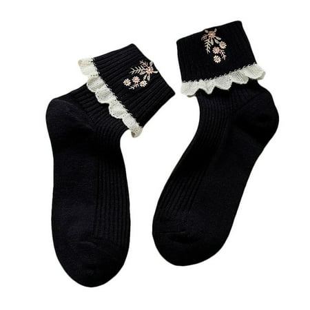 

Vintage Lace Embroidery Socks Women s Winter Warm Socks Fuzzy Floor Socks With Folded Cuff