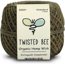100% Organic Hemp Wick with Natural Beeswax Coating, Twisted Bee (200ft x Standard Size)