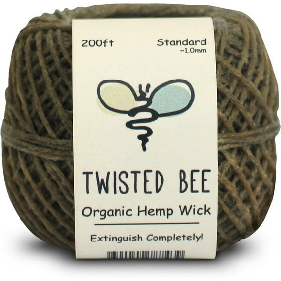100% Organic Hemp Wick with Natural Beeswax Coating, Twisted Bee (200ft x Standard Size)
