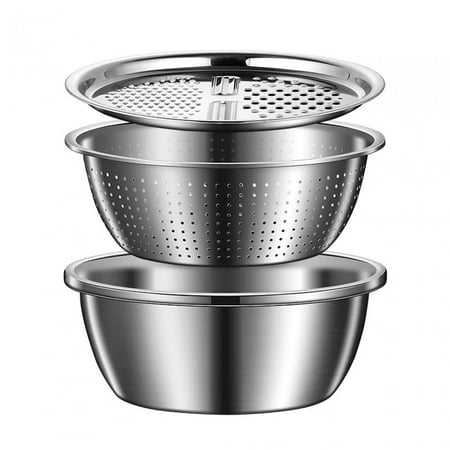 

Multifunctional Stainless Steel Grater Basin Fine Mesh Basket Drain Basket Ginger Grater Basket Household chen Rice Basket 3 in 1 28cm