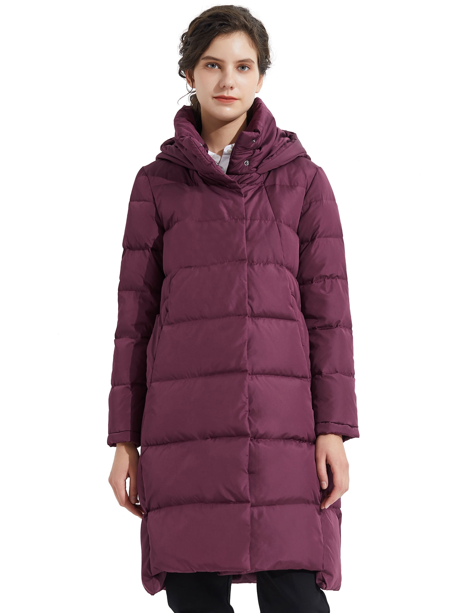 GenericWomen Winter Mid Long Solid Color Hooded Fake Two Pieces Down Jacket Coat Navy Blue L